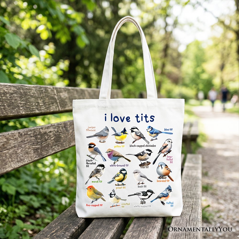 Whimsical Bird Tit Tote Bag, Funny Birdwatcher Gift Shopper Gift for Birder Tote Bag OrnamentallyYou White 
