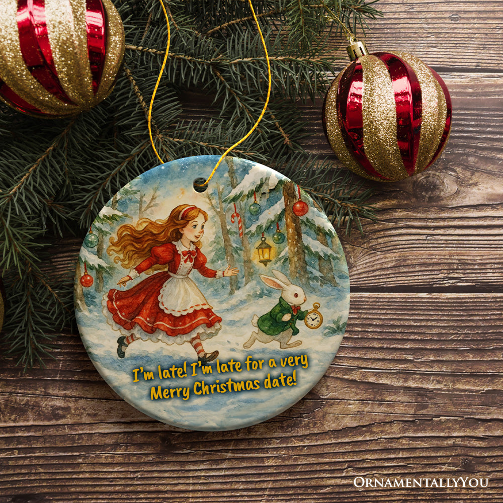 White Rabbit I'm Late for Christmas Ornament, Alice's Adventure in Wonderland Gift and Tree Decor