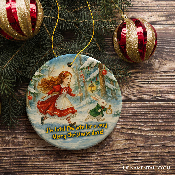 White Rabbit I'm Late for Christmas Ornament, Alice's Adventure in Wonderland Gift and Tree Decor