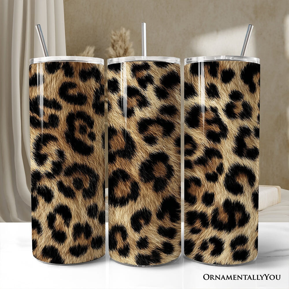 Wild Leopard Spot Pattern 20oz Personalized Tumbler With Lid and Stainless Steel Straw, Stylish Wildlife Gift Cup Tumbler OrnamentallyYou Non-Customized 