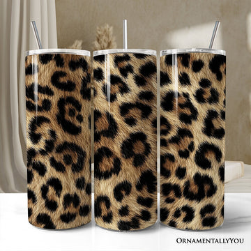 Wild Leopard Spot Pattern 20oz Personalized Tumbler With Lid and Stainless Steel Straw, Stylish Wildlife Gift Cup Tumbler OrnamentallyYou Non-Customized 