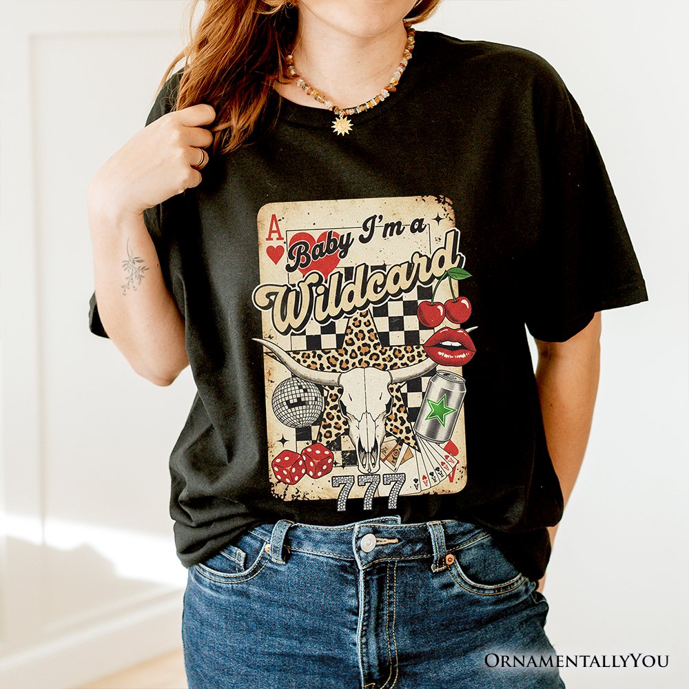 Wildcard Cowgirl T-Shirt, Vintage Western Collage Leopard Skull Tee T-Shirts OrnamentallyYou 