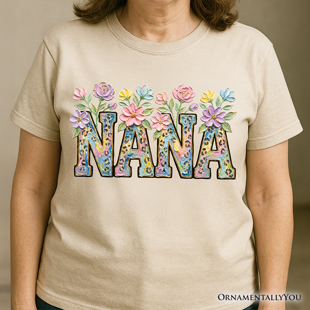 Wildflower Nana Floral Printed Faux Oil Paint T-Shirt, Mother's Day Grandmother Tee