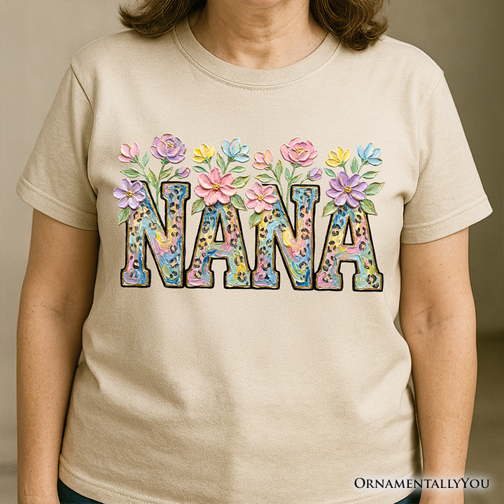 Wildflower Nana Floral Printed Faux Oil Paint T-Shirt, Mother's Day Grandmother Tee