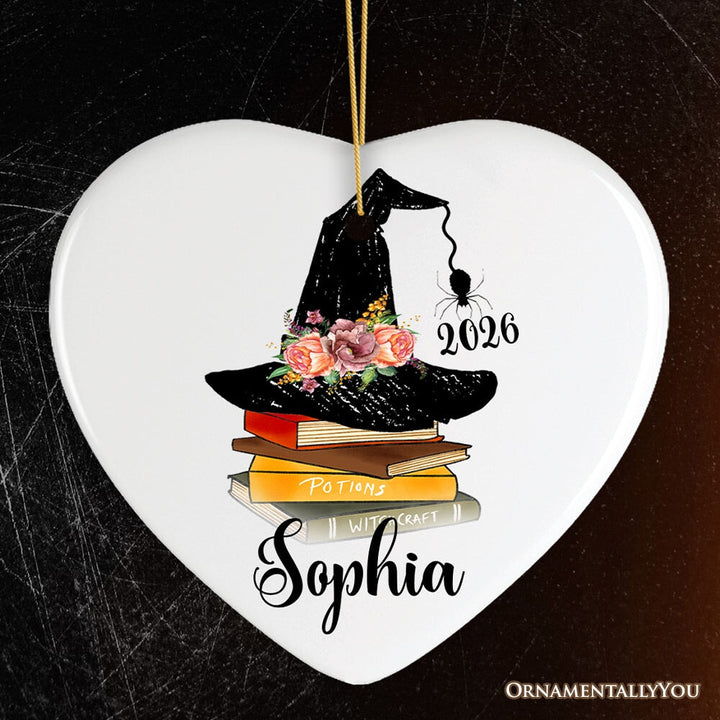 Witch Hat and Books Theme Customized Girls Ornament Ceramic Ornament OrnamentallyYou Heart 