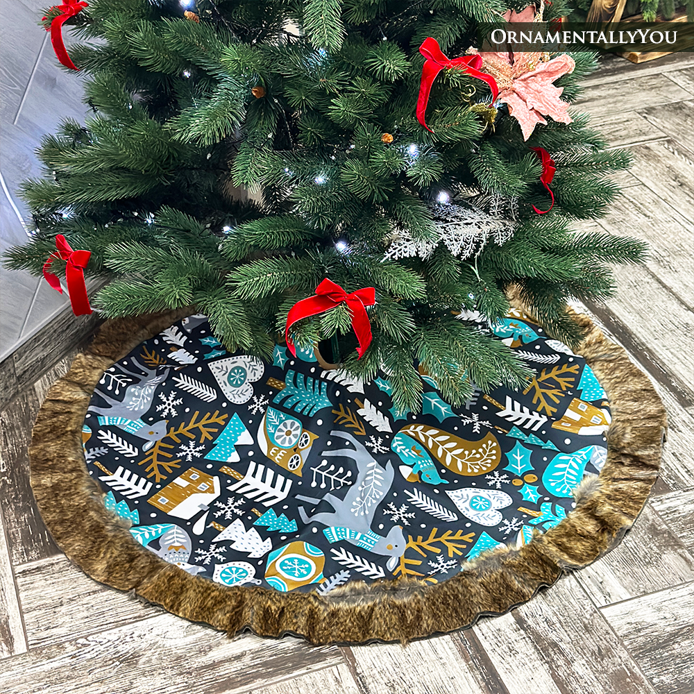 Woodland Animal Scandinavian Folk Christmas Tree Skirt