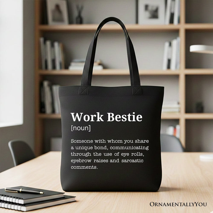 Work Bestie Definition Canvas Tote Bag, Funny Gift Shopper for Office Best Friends Tote Bag OrnamentallyYou Black 