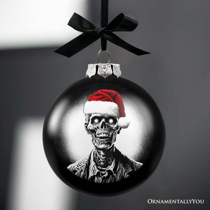 (Pre-Order) Zombie Christmas Spooky Portrait Glass Ornament, Black Horror Halloween Tree Decoration Round Glass Ball Ornament OrnamentallyYou 