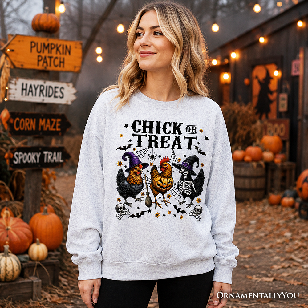 Chick or Treat Chicken Sweatshirt, Funny Farmhouse Halloween Sweate