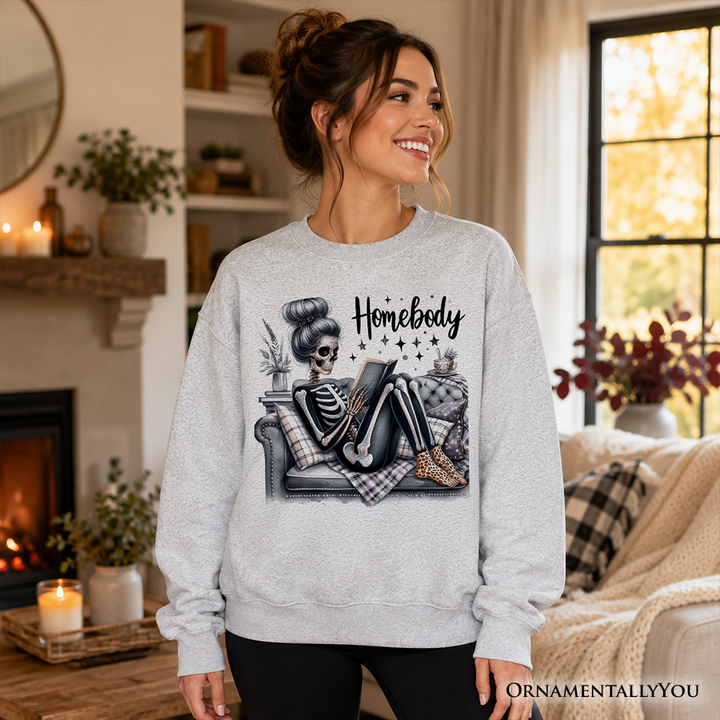 Homebody Reading Skeleton Sweatshirt, Funny Lazy Selfcare Sweater for Introvert Women