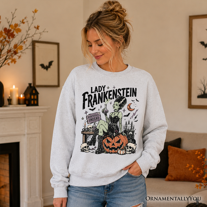 Lady Frankenstein Sweatshirt, Vintage Gothic Beautifully Undead Halloween Sweater