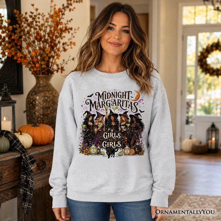 Midnight Margaritas Girls Will Be Girls Sweatshirt, Witch Coven Halloween Party Sweater