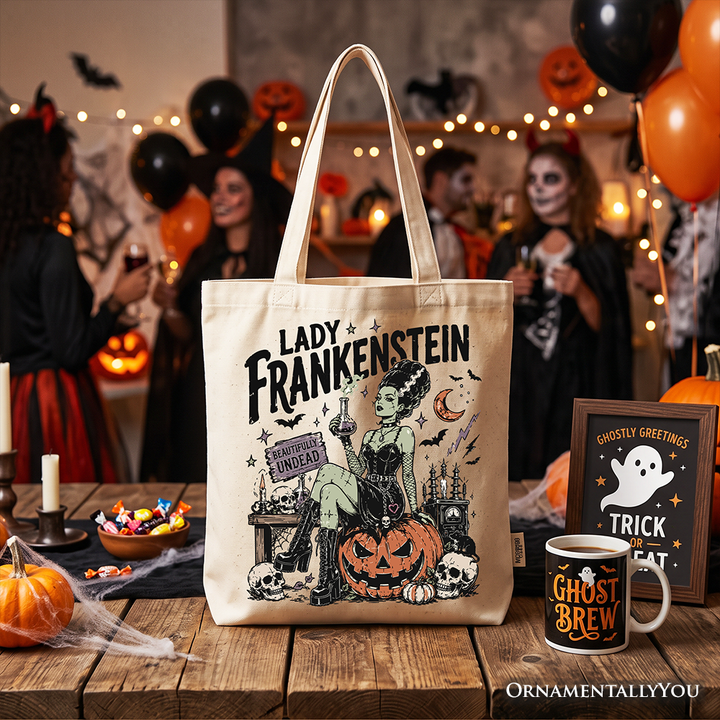 Lady Frankenstein Tote Bag, Vintage Gothic Beautifully Undead Halloween Gift Shopper