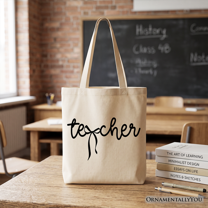 Teacher Coquette Bow Tote Bag, Minimalist Back to School Gift Shopper