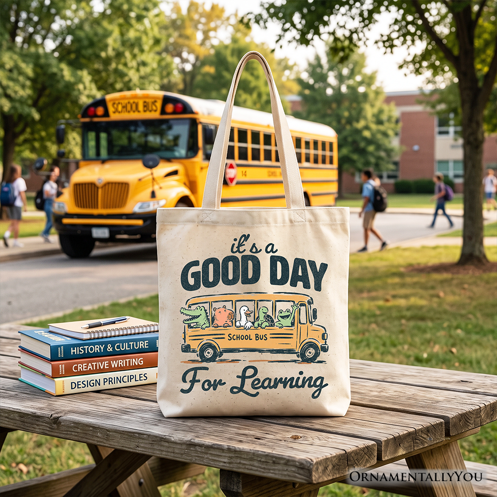 Vintage Good Day for Learning School Bus Tote Bag, Back to School Gift Shopper