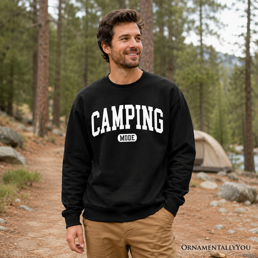 Camping Mode Varsity Sweatshirt, Minimalist Outdoors Sweater