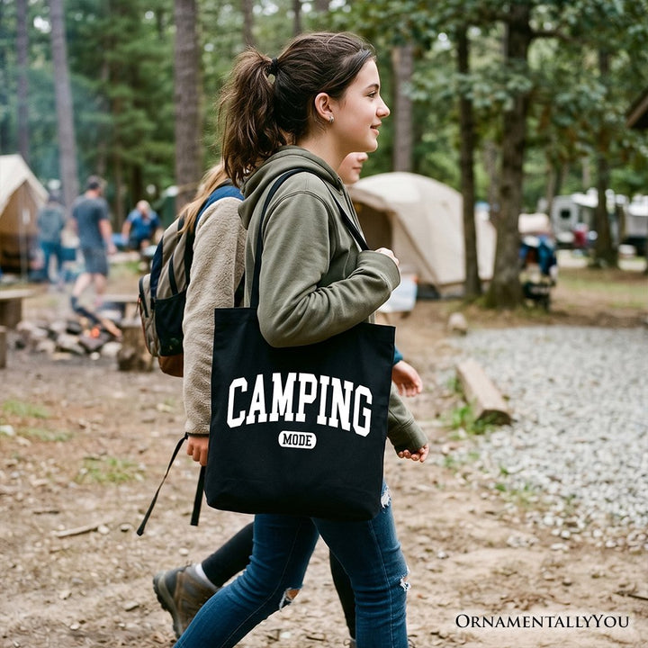 Camping Mode Varsity Tote Bag, Minimalist Outdoors Gift Shopper Tote Bag OrnamentallyYou 