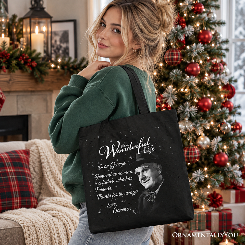 Clarence the Angel Dear George Quote Christmas Tote Bag, Wonderful Life Gift Shopper