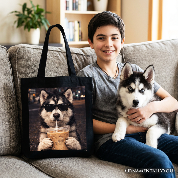 Husky Iced Coffee Tote Bag, Funny Dog Parents Gift Shopper