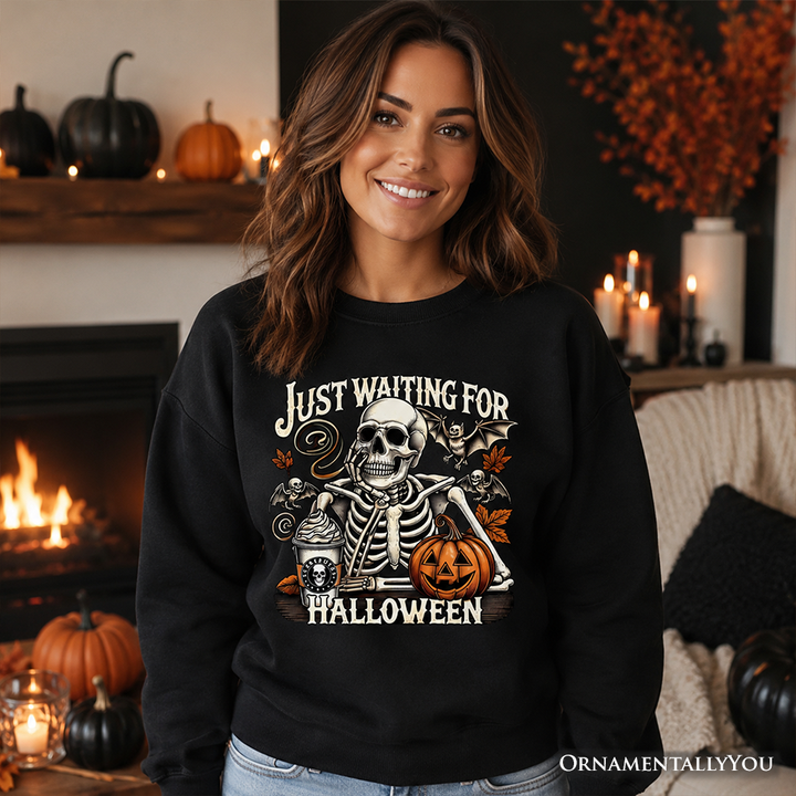 Just Waiting for Halloween Sweatshirt, Spooky Skeleton Sweater for Autumn Season
