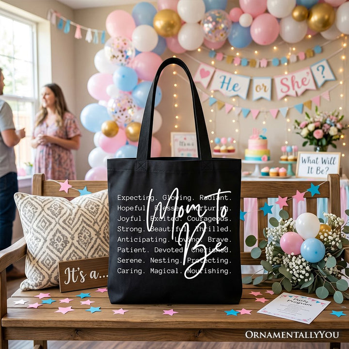 Mom To Be Pregnancy Announcement Tote Bag, Definition Future Mama Pregnant Gift Shopper Tote Bag OrnamentallyYou Black 