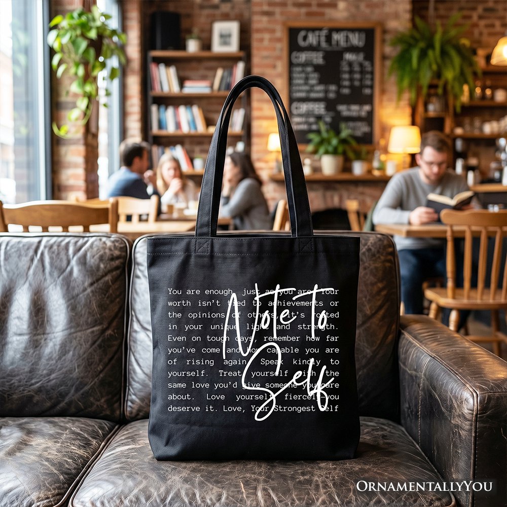 Note To Self Mental Health Tote Bag, Motivational Definition Gift Shopper Tote Bag OrnamentallyYou Black 