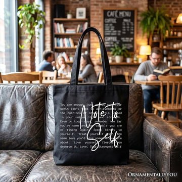 Note To Self Mental Health Tote Bag, Motivational Definition Gift Shopper Tote Bag OrnamentallyYou Black 