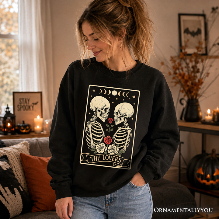Skeleton The Lovers Sweatshirt, Tarot Card Gothic Moon Phases Rose Sweater