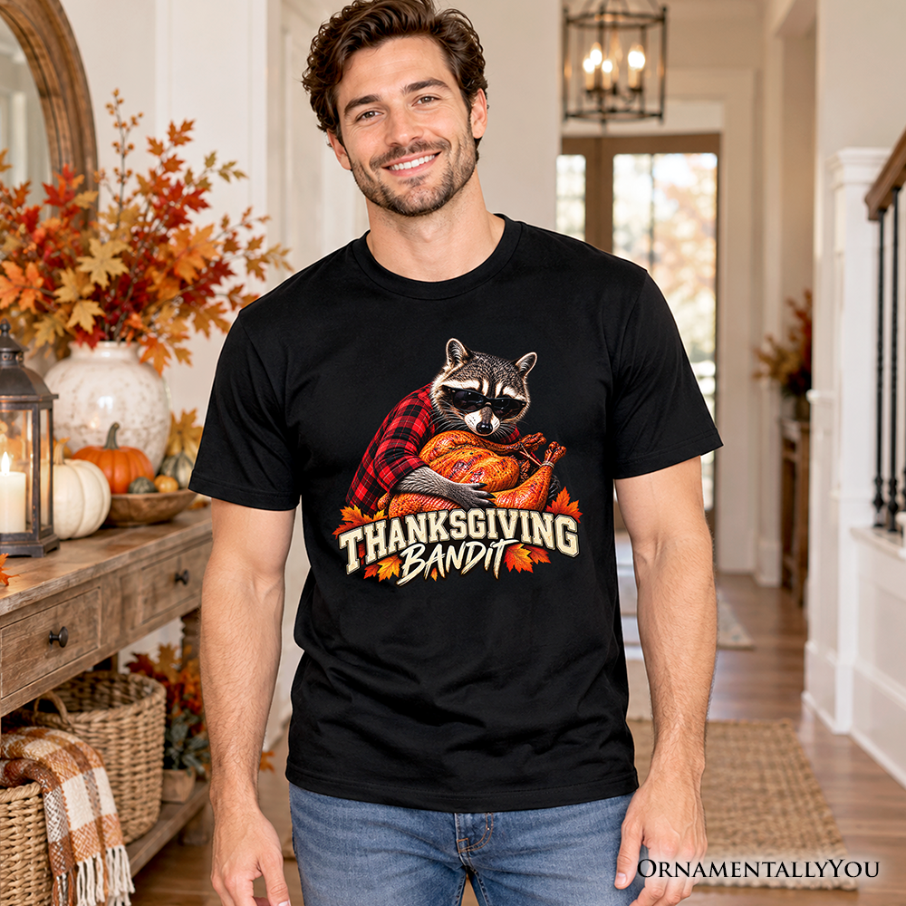 Thanksgiving Bandit Raccoon T-Shirt, Funny Turkey Autumn Fall Tee