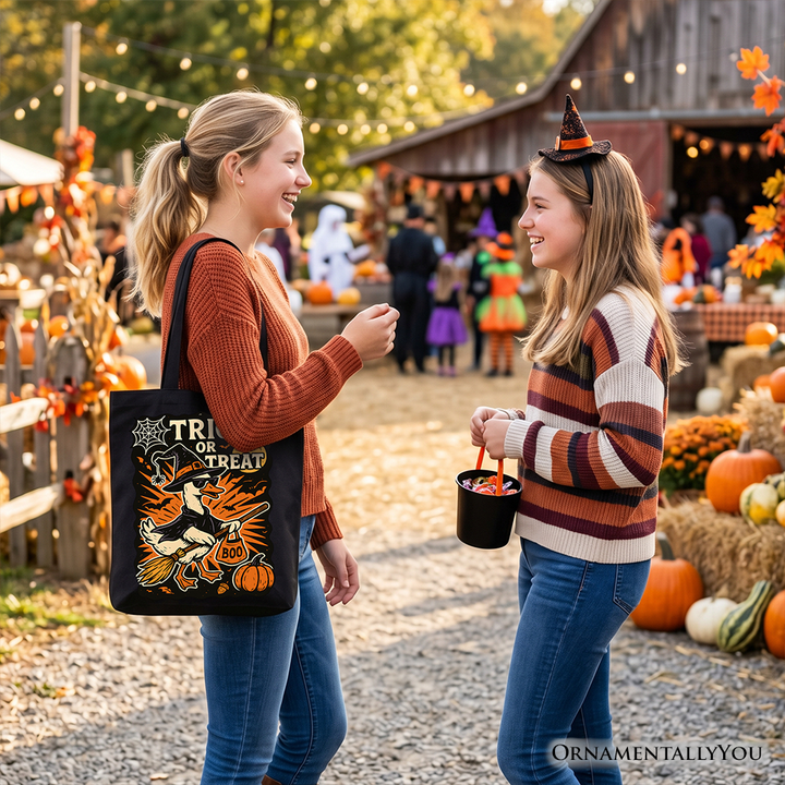 Trick or Treat Goose Tote Bag, Vintage Halloween Witch Gift Shopper for October