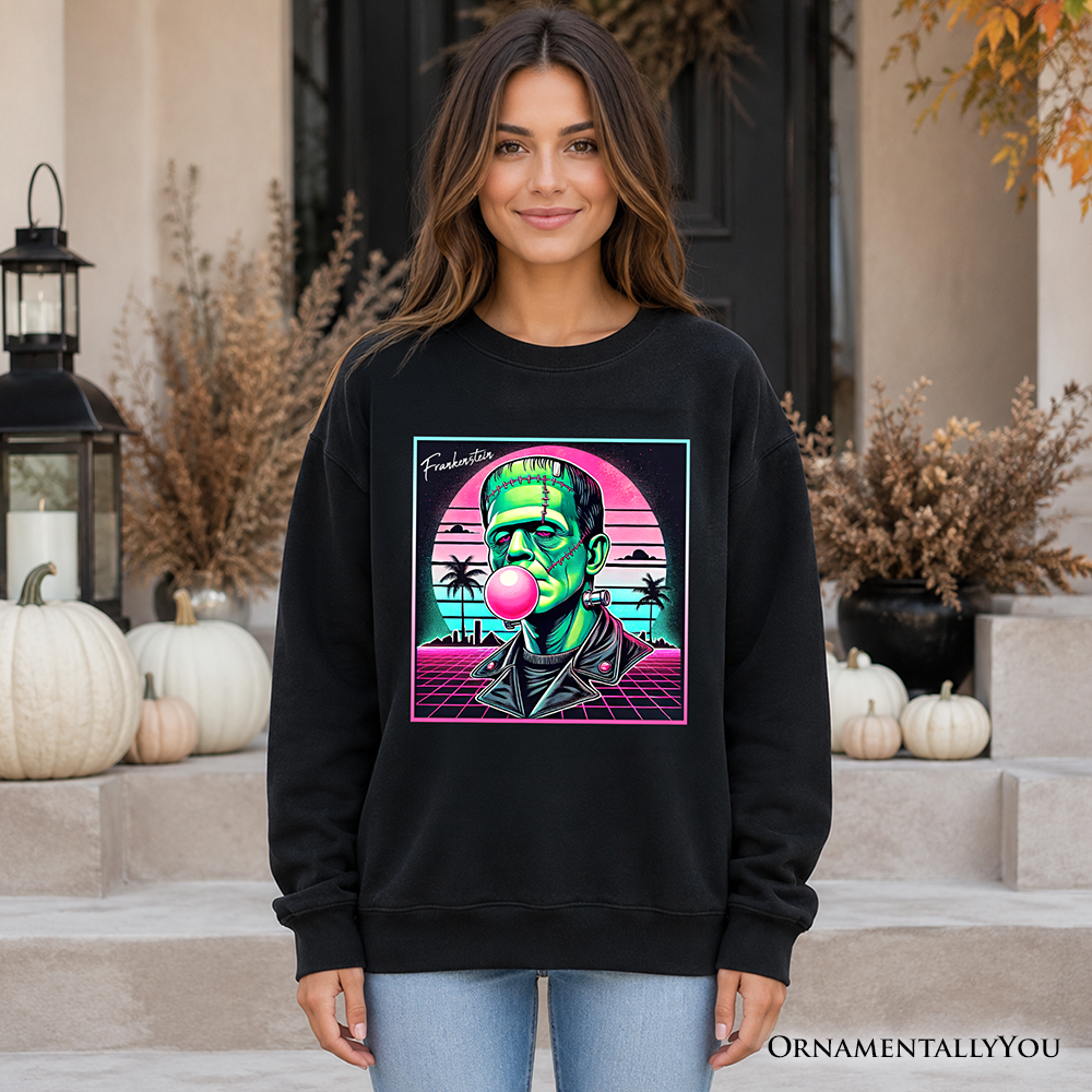 Vaperwave Frankenstein Retro Neon Horror Sweatshirt, Synthwave 80's Styled Classic Halloween Sweater