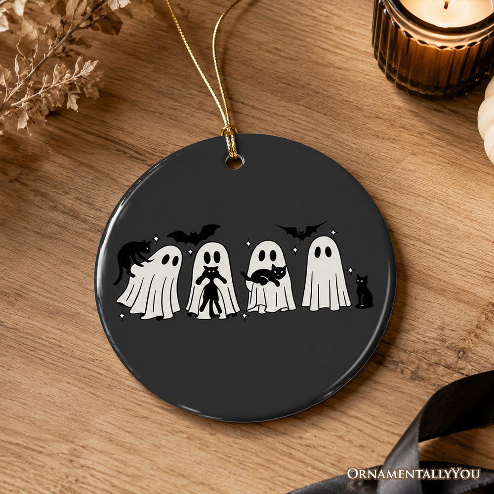 Ghosts and Cats Spooky Ornament, Whimsical Halloween Autumn Season Tree Decor