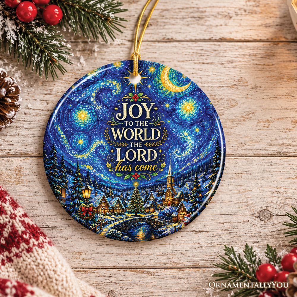 Joy to the World Starry Night Village Ornament, Christian Christmas Carol Tree Decor
