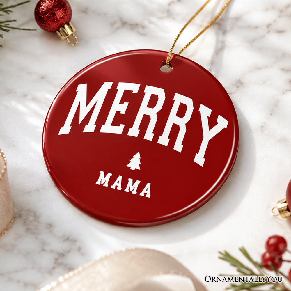 Red Merry Mama Retro Christmas Ornament, Matching Family Holiday Keepsake