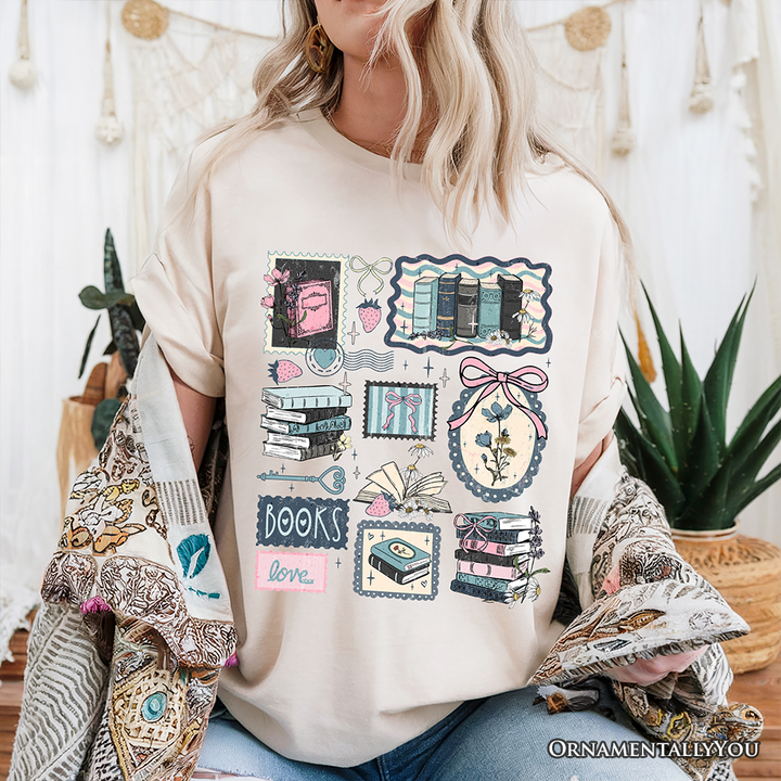 Bookish Love Collage Reader T-Shirt, Vintage Bookworm Aesthetic Tee