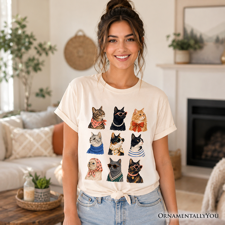 Fashion Colorful Cats T-Shirt, Animals Breeds Summer Tee