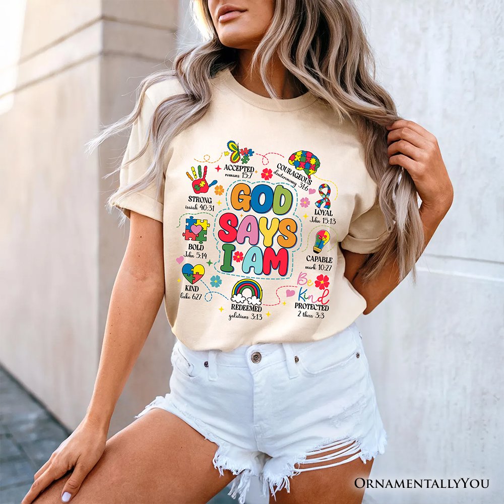 God Says I Am Christian Autism T-Shirt, Motivational Awareness Tee T-Shirts OrnamentallyYou 