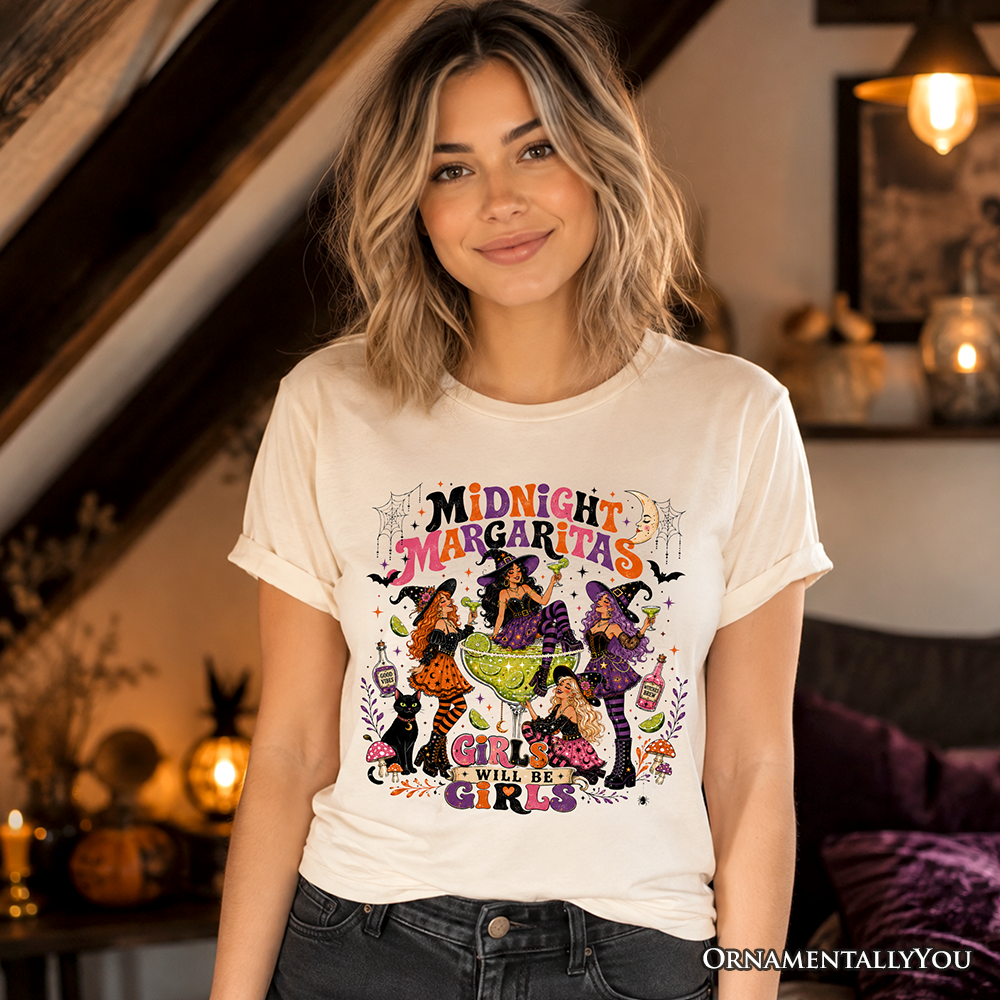 Midnight Margaritas Retro Halloween Shirt, Colorful Girls Night Witch Cocktail Tee