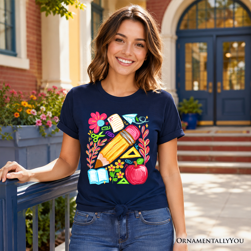 Floral Teacher Pencil T-Shirt, Colorful Back to School Tee
