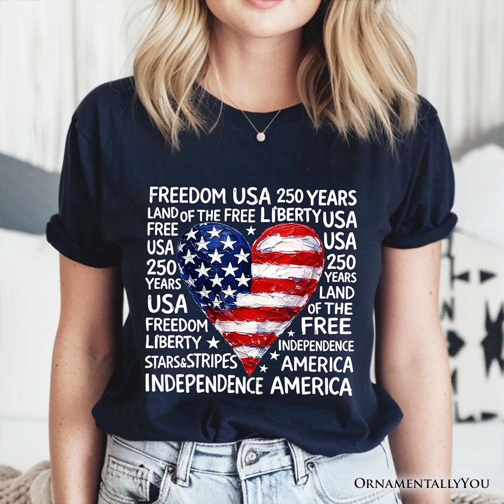 USA 250 Heart Patriotic T-Shirt, Retro 4th of July Tee T-Shirts OrnamentallyYou 