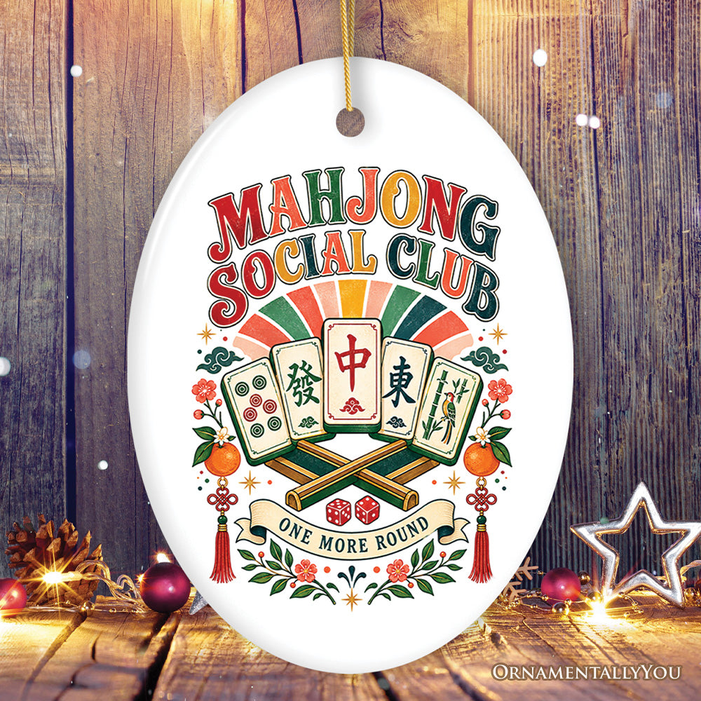 Artistic Mahjong Social Club and Dragon Tiles Ornament, Retro Chinese Table Game Holiday Keepsake