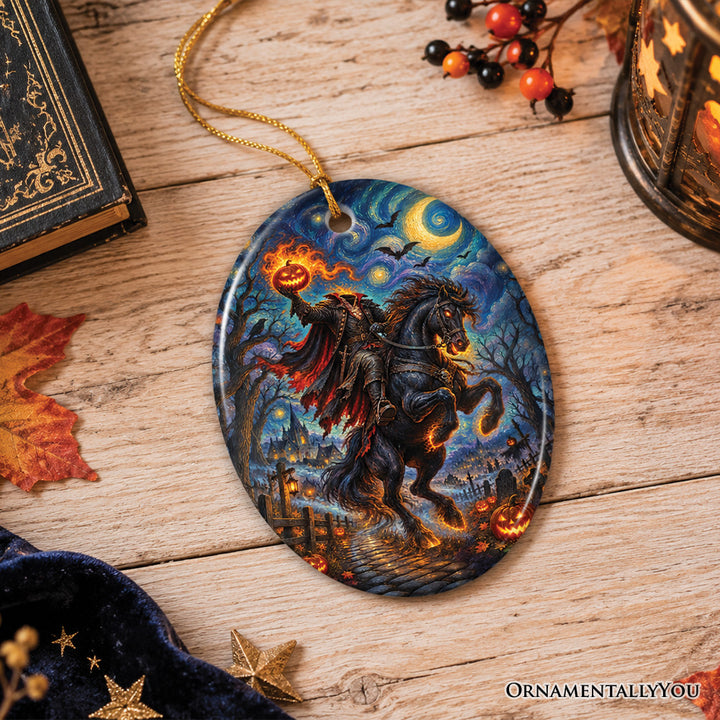 Headless Horseman Starry Night Ornament, Gothic Halloween Spooky Season Souvenir