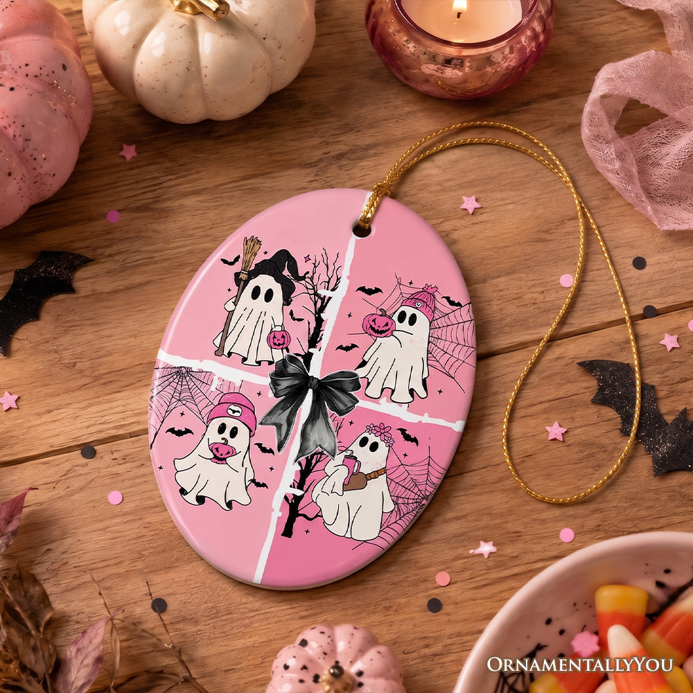 Pink Halloween Ghost Ornament, Coquette Spooky Season for Girly Aesthetic Souvenir