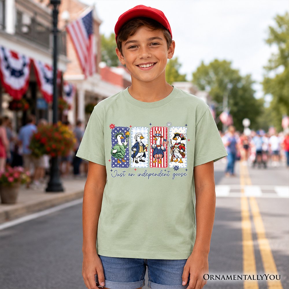 Kids Just An Independent Goose Patriotic T-Shirt, Funny Youth 4th of July Tee Kid's T-Shirts OrnamentallyYou 