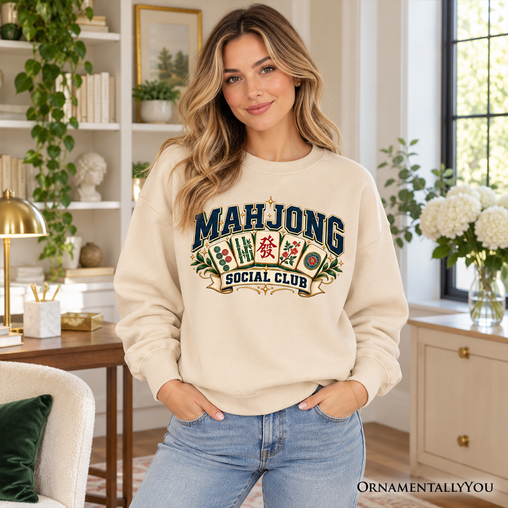 Mahjong Social Club Sweatshirt, Vintage Collegiate Tile Game Sweater