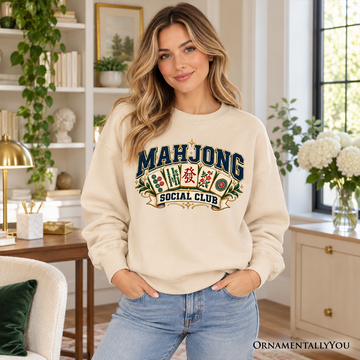 Mahjong Social Club Sweatshirt, Vintage Collegiate Tile Game Sweater