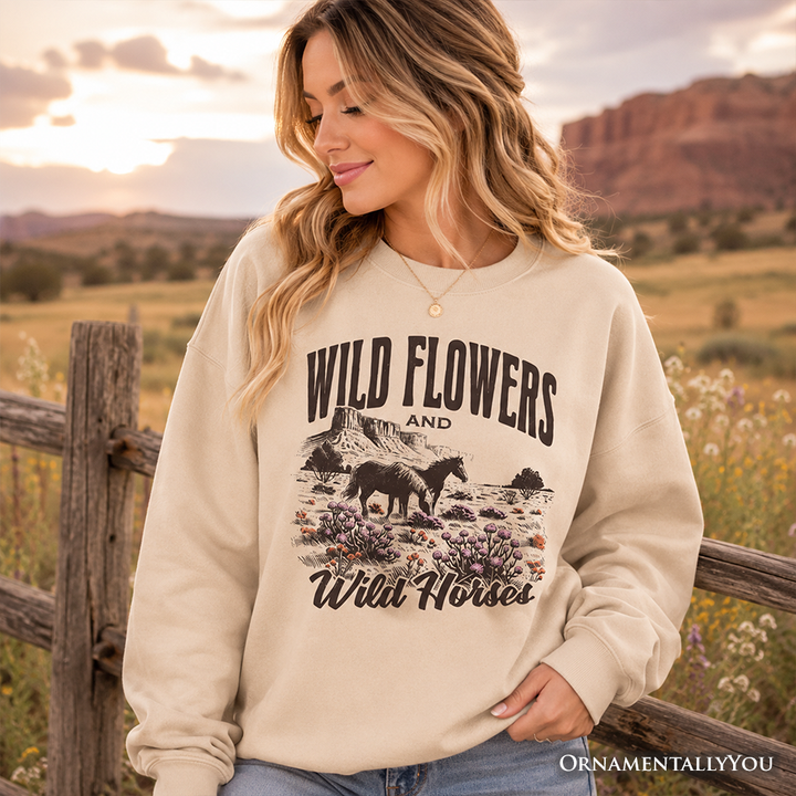 Wild Flowers and Wild Horses Sweatshirt, Retro Western Sweater for Free-Spirited Women