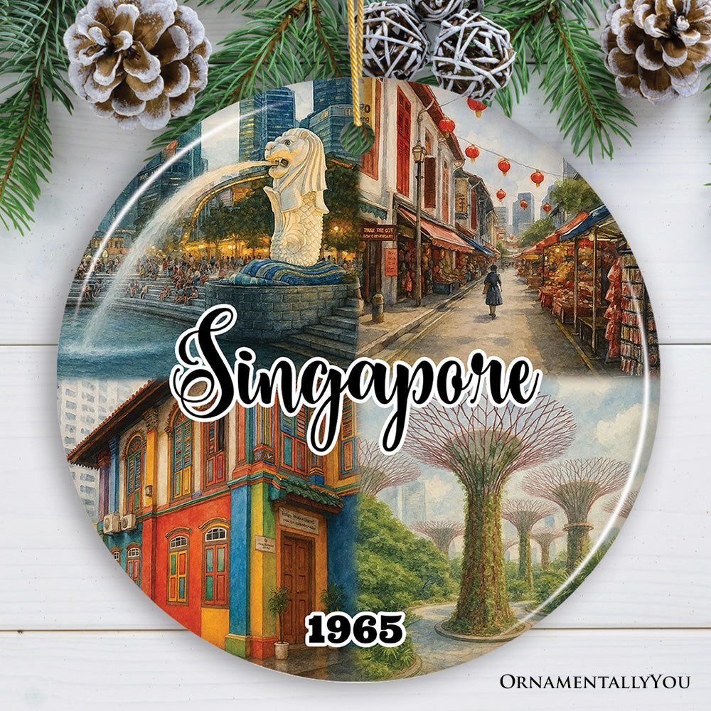 Iconic Singapore Landmarks Christmas Ornament, Marina Bay Sands and Merlion Travel Keepsake