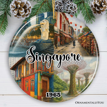 Iconic Singapore Landmarks Christmas Ornament, Marina Bay Sands and Merlion Travel Keepsake