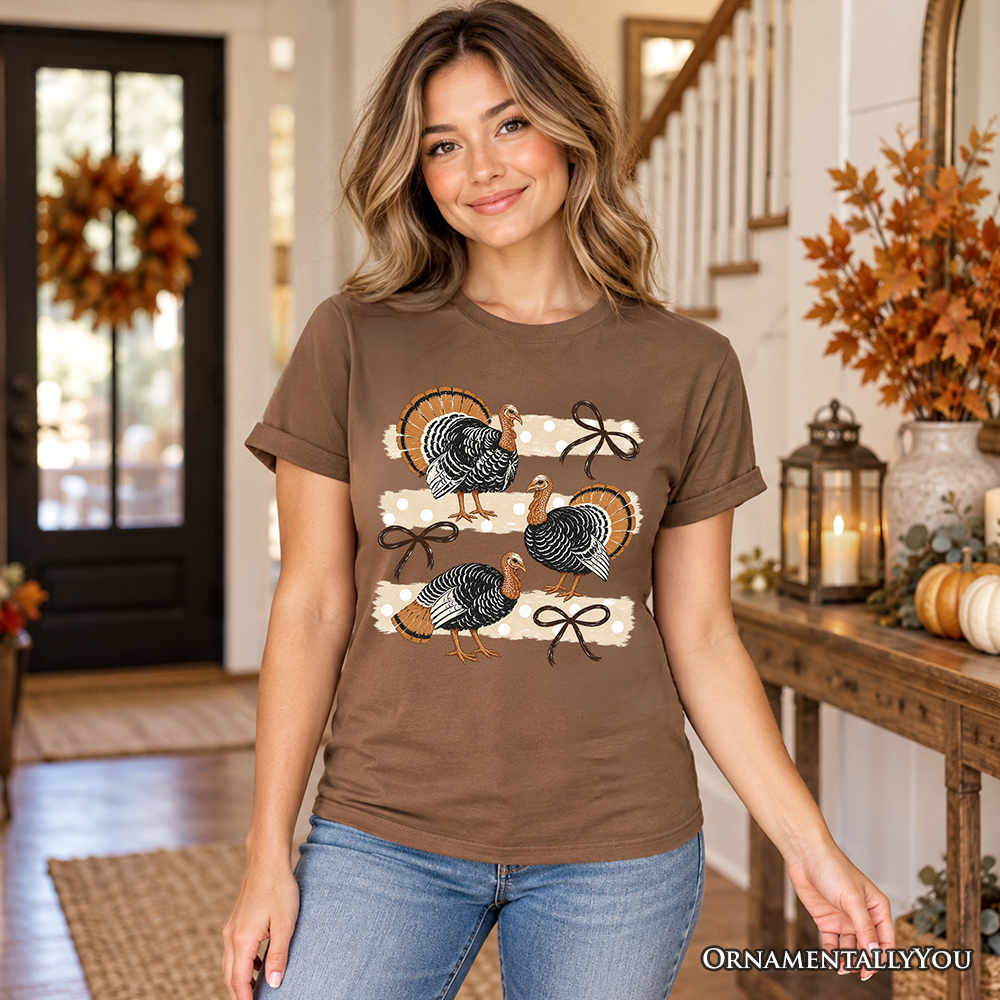 Turkey Bow Thanksgiving T-Shirt, Coquette Fall Tee